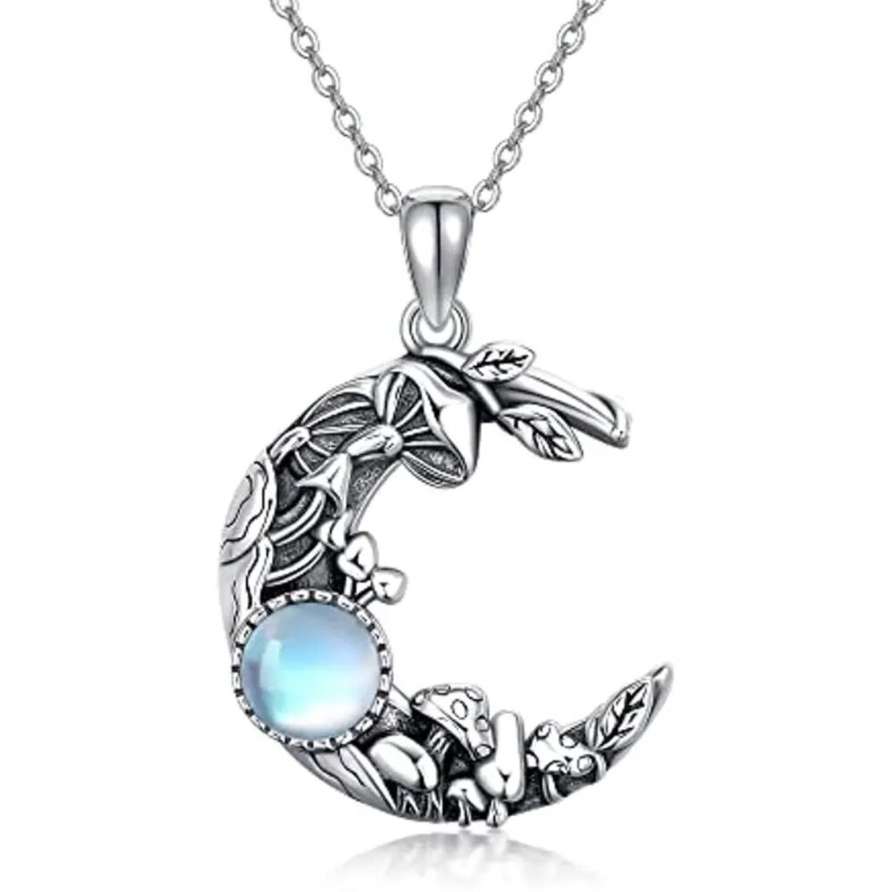 Mushroom Moon Stone Pendant Necklace